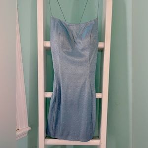 sparkly blue lace up homecoming dress